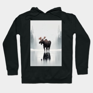 Swedish Winter Reflection Minimalist Art Print of a Majestic Moose Hoodie